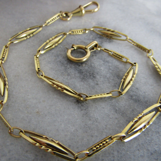 Antique Gold Filled Watch Chain, Vintage French Bracelet Chain