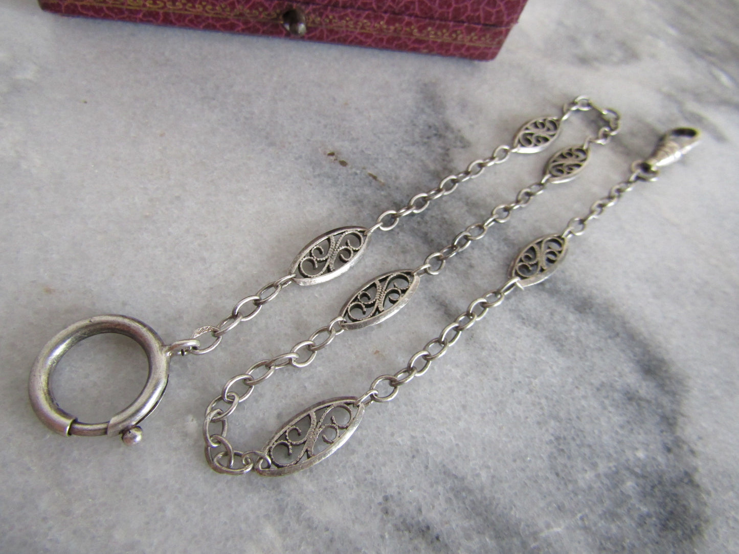 Antique Silver Victorian Watch Chain, French Filigree Chain for Bracelet or Choker Necklace