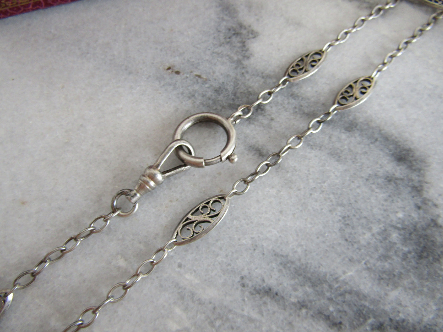 Antique Silver Victorian Watch Chain, French Filigree Chain for Bracelet or Choker Necklace