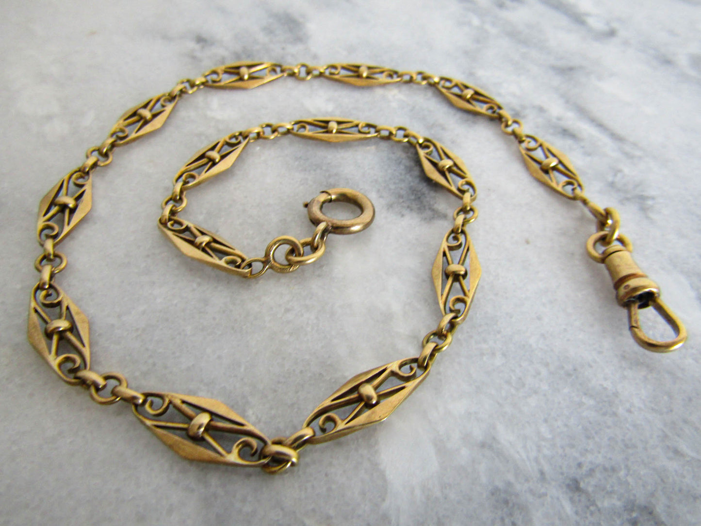 RESERVED| " 18k Victorian Watch Chain Necklace, Antique French Belle Epoque Gold Chain, Gift for her, Something Old (20.3 g)