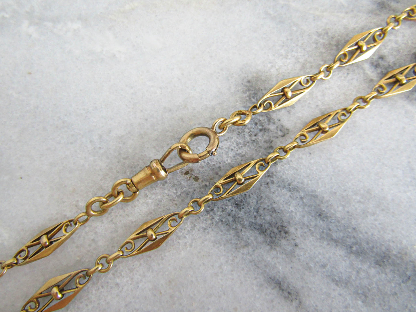 RESERVED| " 18k Victorian Watch Chain Necklace, Antique French Belle Epoque Gold Chain, Gift for her, Something Old (20.3 g)