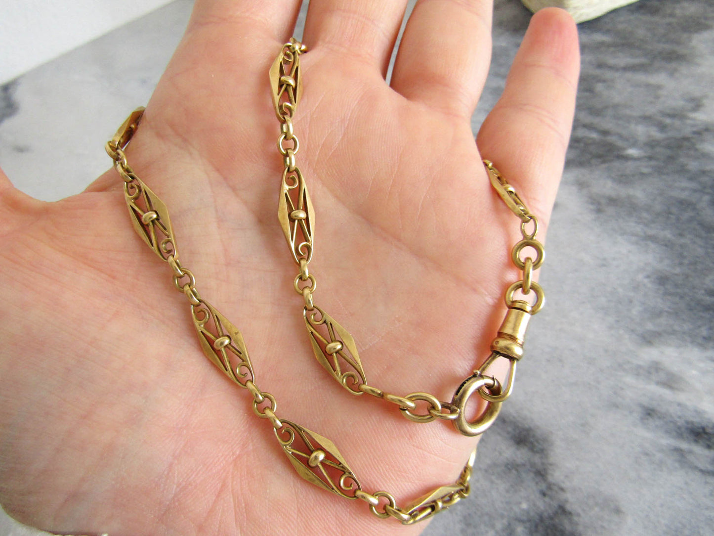 RESERVED| " 18k Victorian Watch Chain Necklace, Antique French Belle Epoque Gold Chain, Gift for her, Something Old (20.3 g)