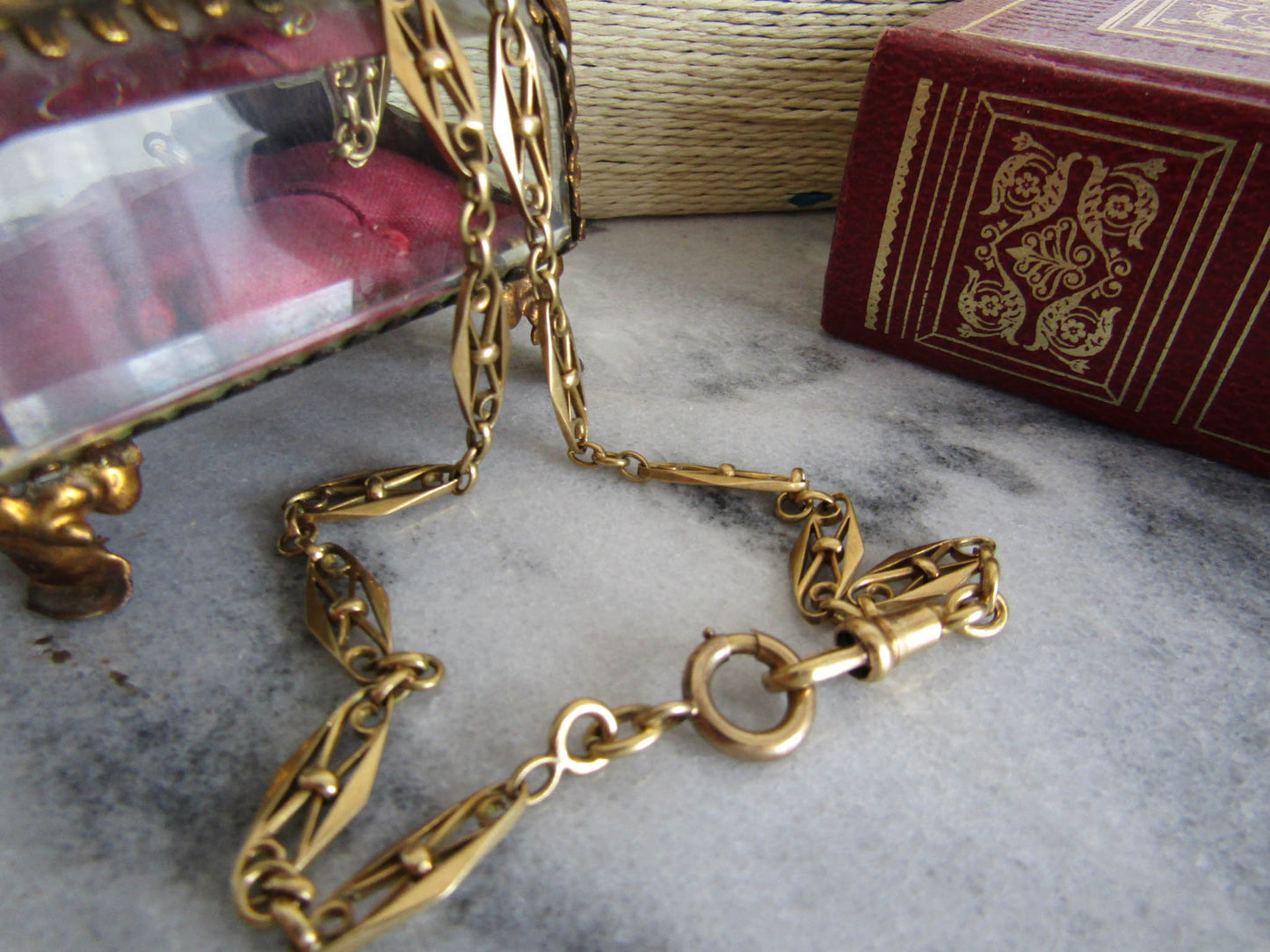 RESERVED| " 18k Victorian Watch Chain Necklace, Antique French Belle Epoque Gold Chain, Gift for her, Something Old (20.3 g)