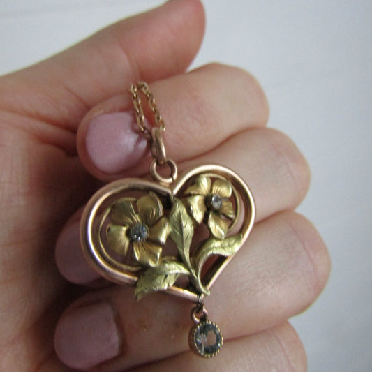 Antique French Gold Filled Art Noveau Floral Pendant, Vintage Floral Pendant