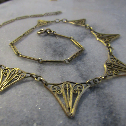 Antique Gold Filled Art Nouveau Drapery Necklace, Antique French Necklace
