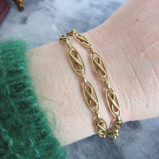 Antique Gold Filled Art Nouveau Chain, Vintage French Specialty Watch Chain c. 1900