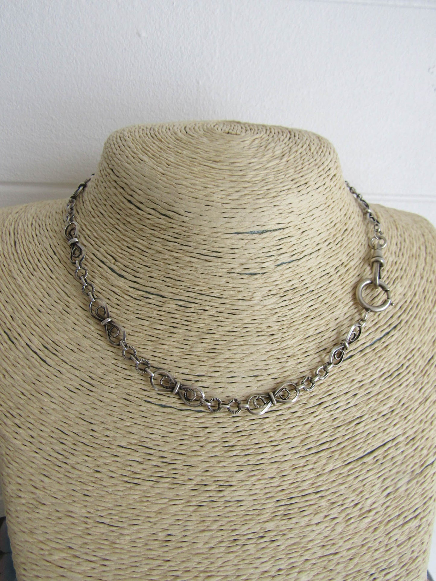 Antique French Silver Watch Chain, Vintage French Silver Filigree Necklace