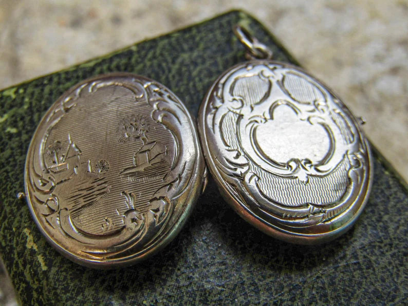 Antique French Silver Countryside Art Nouveau Locket