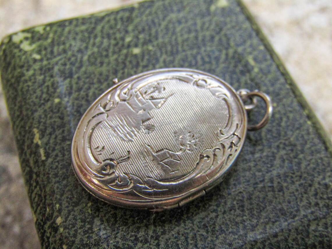 Antique French Silver Countryside Art Nouveau Locket