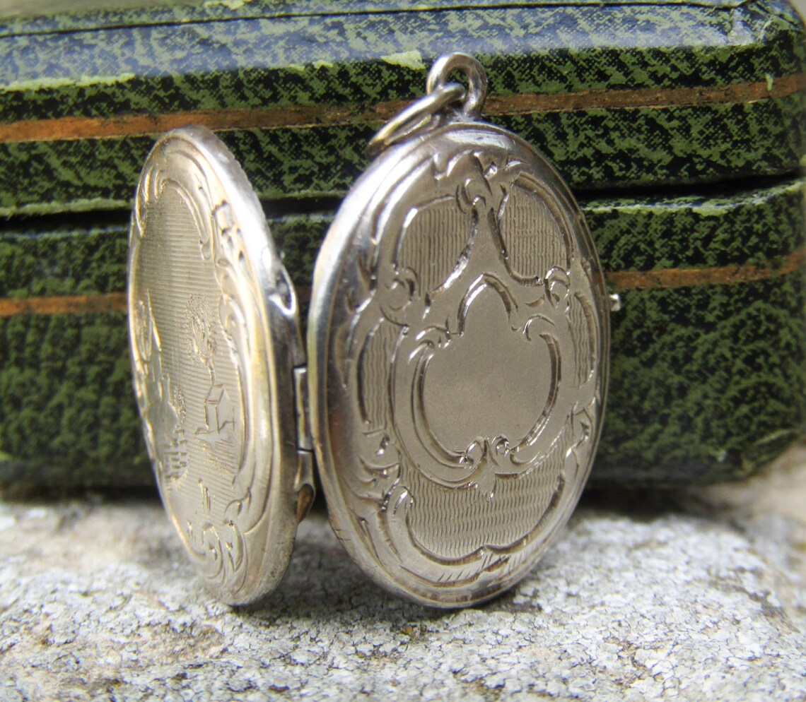 Antique French Silver Countryside Art Nouveau Locket