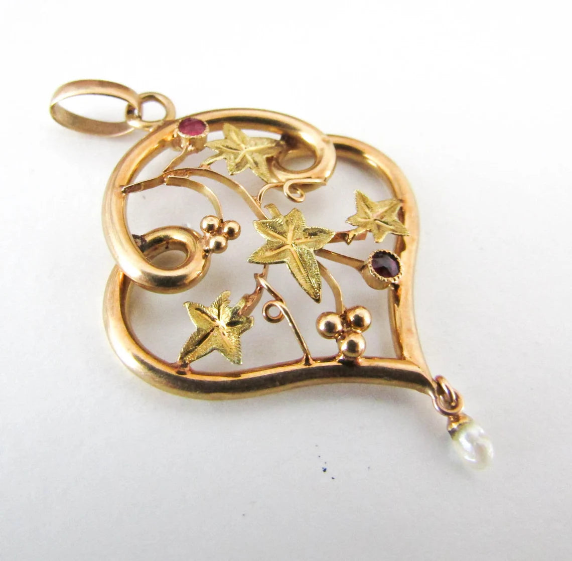 Art Nouveau 18K and Ruby Vine Pendant