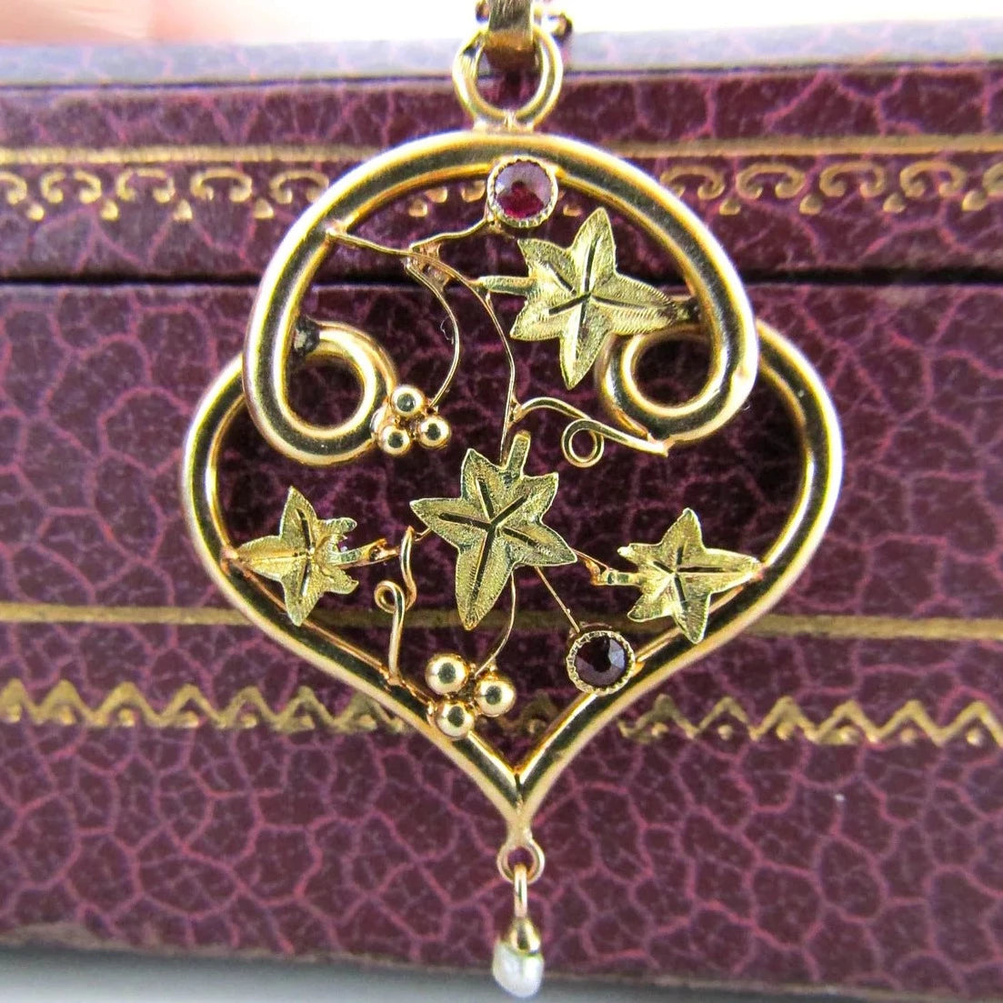 Art Nouveau 18K and Ruby Vine Pendant