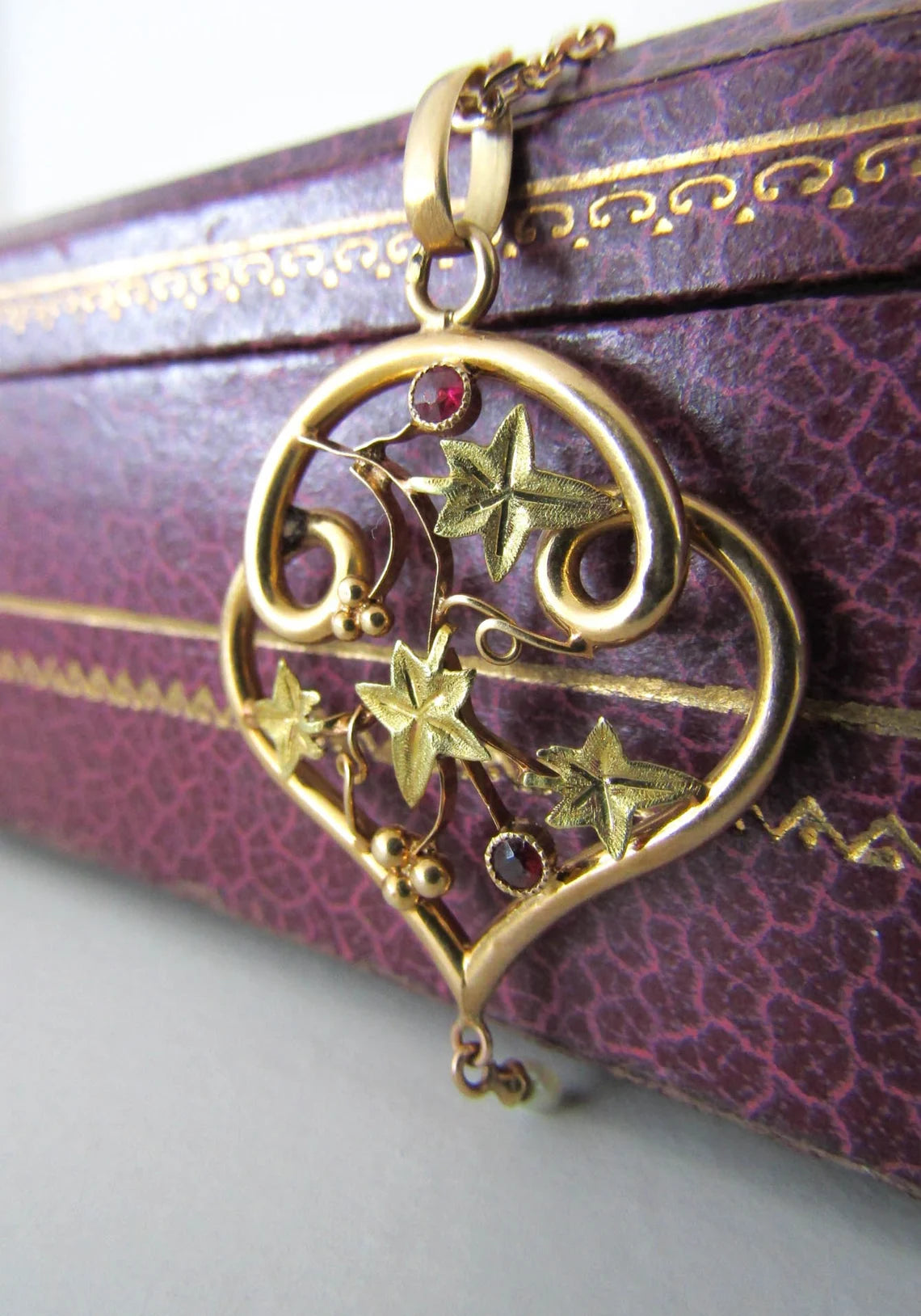 Art Nouveau 18K and Ruby Vine Pendant