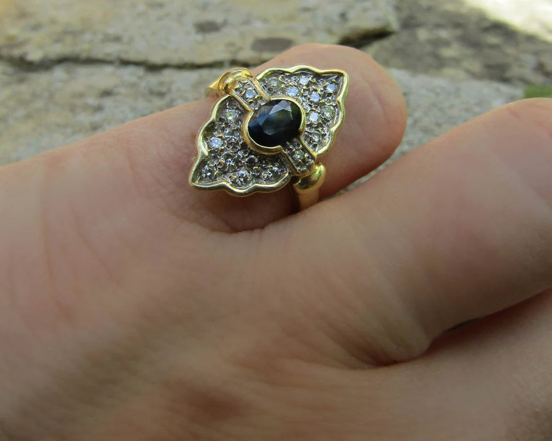 Antique Art Deco 18K Sapphire and Diamond Marquise Ring